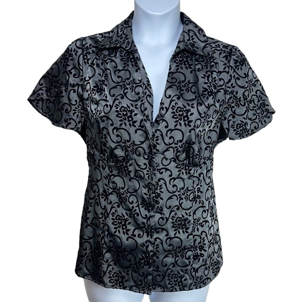 Lane Bryant Black and Gray Floral Blouse
